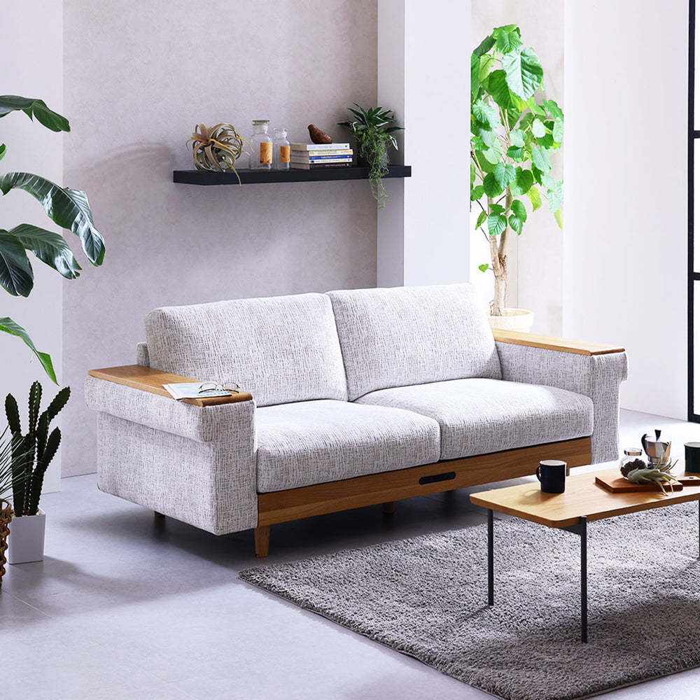 マッシュ 3人掛けソファ ファブリック オーク無垢 幅195㎝