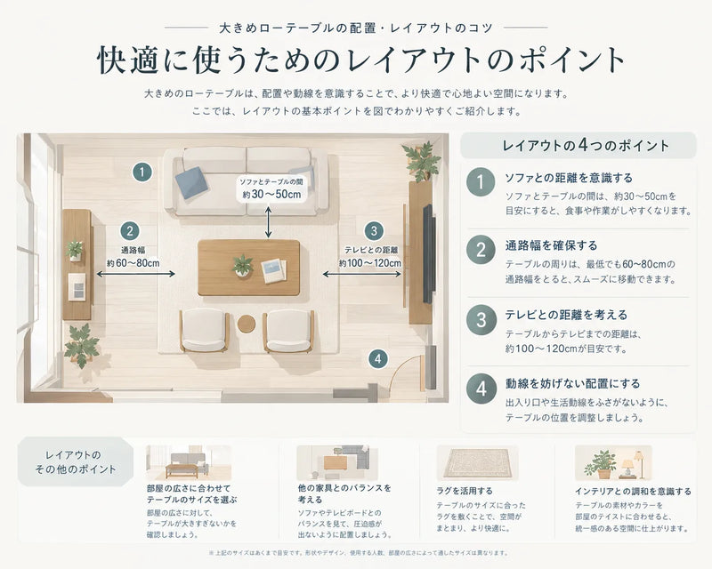 大きめのローテーブルをすっきり配置するコツ