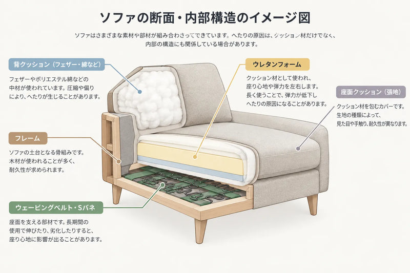 ソファがへたる主な原因とは