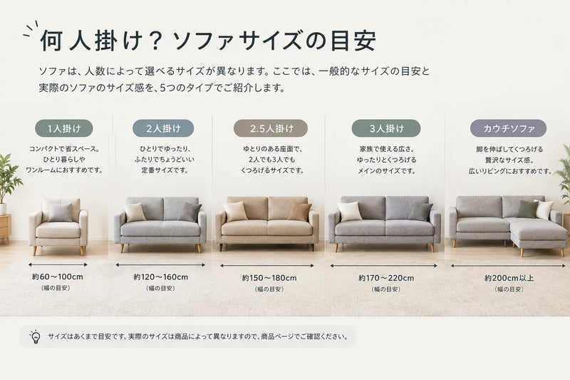 ソファの種類別・幅の目安