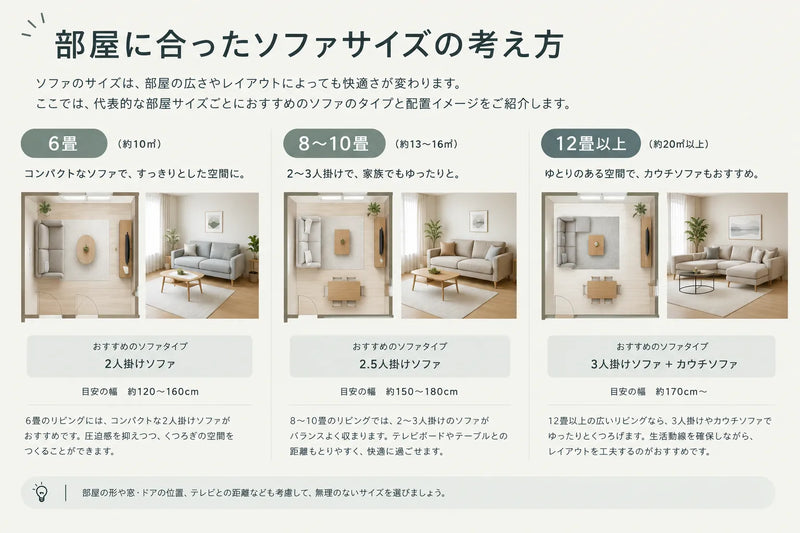 部屋の広さ別に見るソファサイズの目安