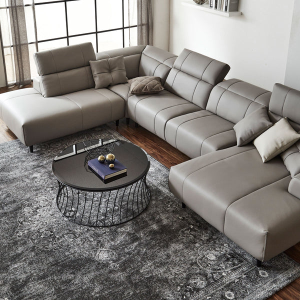 インぺリアLX 右コーナ左シェーズソファ　幅377cm #SILT21 スノーホワイト（シルキーレザーテックス） #シルキーレザーテックス