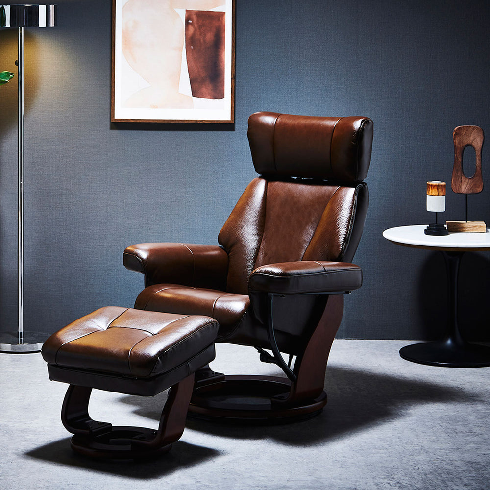 アニータ リクライニングチェア 本革 リクライニング130度 回転式 収納付